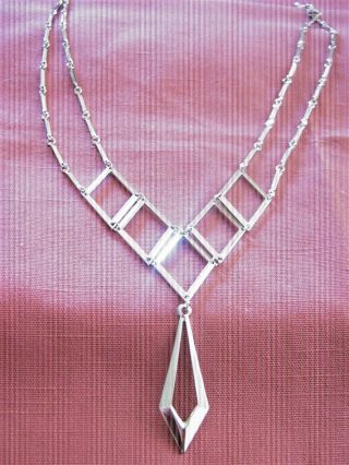 Vintage Sarah Coventry Double Chain Bib Necklace " Silvery Goddess " 1977