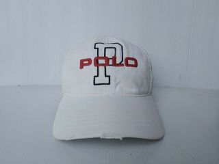 Vtg.  Polo Sport By Ralph Lauren White Cap Hat Big P Red Black Logo