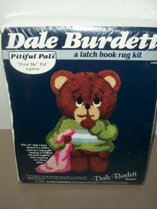 Vintage Dale Burdett Pitiful Pals " Poor Me " Pal Teddy Bear Latch Hook Rug Kit