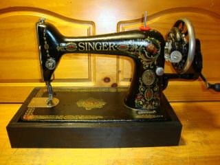 Antique Singer Sewing Machine Model 66 " Red Eye ",  Hand Crank,  Leather,  Serviced
