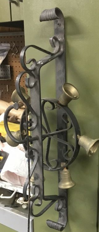 Antique Wrought Iron & Brass RING - O - BELLS Rotating Wheel Mechanical Door Bell 3