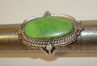 Vintage Native Amer.  Ring Lime Green Turquoise & Sterling Signed Td Size 5.  75