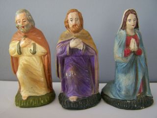 3 Vintage Nf Italy Christmas Nativity Joseph & Mary Figures Plaster 3  Tall
