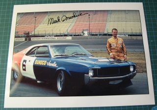 Vintage Color Picture Of Mark Donohue And Amc Javelin Trans Am With Autograph