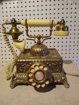 Vintage Gold Brass French Victorian Style Rotary Desk Table Telephone