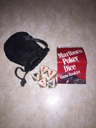 Marlboro Poker Dice Game 1990 Airplane Travel Carrying Leather Bag Pouch Fun