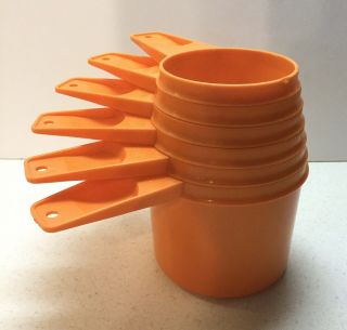 Vintage Tupperware Nesting Measuring Cups Orange Complete 6 Pc Set
