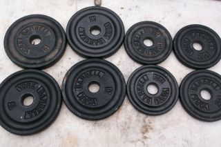 8 Vintage York 1 " Hole Weight Plates 30 Pounds Total 5 Pound And 2 1/2 Pound