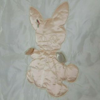 Galante Studio Vintage Baby Blanket White Pink Bunny Rabbit Nylon Satin Trim