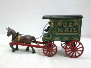 Vintage Old Cast Iron Toy US Mail 128 Wagon Carriage With Horse & Driver 11 
