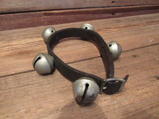 Large Vintage Brass Sleigh Bells On Leather Strap Country Christmas