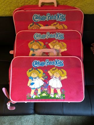 Vtg 1983 Cabbage Patch Kids - 3 Piece Luggage Suitcase Set -