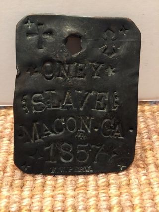 Antique Black Americana Slave Tag Macon Georgia 1857.  Oney Is Name.