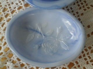 Vintage Avon Milk Glass Blue Marbled Pitcher Bowl Soap dish Lotion bath oil 2