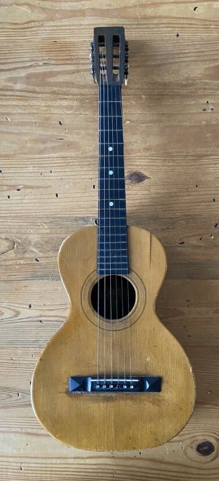 Antique 6 String Acoustic Guitar With Mother Of Pearl & Bone Very Old