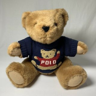 Vtg Ralph Lauren 1997 Jointed Legs Polo Bear Sweater Plush Stuffed Animal 15”