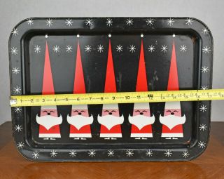 VTG Christmas Metal Tray Santa Claus Atomic Snowflakes Black Holt Howard 1960 ' s 3