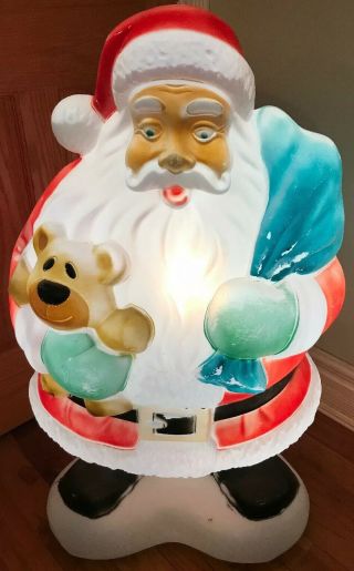 Vintage Empire Blow Mold Santa With Bag Of Toys And Teddy Bear 40 Inches Tall