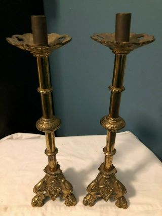 Set Of 2 Gorgeous Antique Catholic Church Altar Candle Sticks 17 "