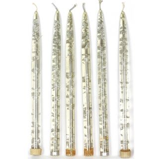 6 Vintage Mcm Clear Lucite Acrylic Candle Sticks 12 " Taper Silver Foil Glitter
