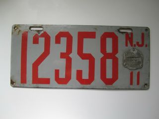 Antique 1911 Jersey License Plate 12358 Porcelain With Maker 
