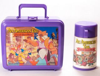 Vintage Aladdin Lunch Box " An American Tail Fievel Goes West " C1991 & Thermos