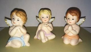 Set Of 3 Vintage Homco Heavenly Cherubs 3 " Angels 1430 Porcelain Figurines