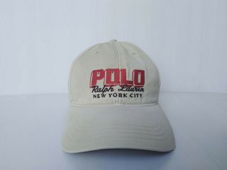 Vtg.  Polo Sport By Ralph Lauren Beige Cream Cap Hat Big Red Black Logo