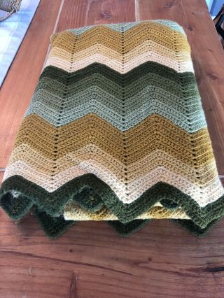Vintage Afghan Blanket Throw Granny Chic Shabby,  Green.  48 " X 68 "