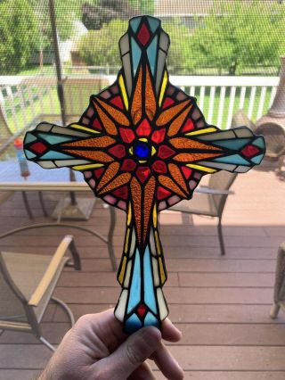Retro Vintage 11 " Stained Glass Cross By The Franklin -