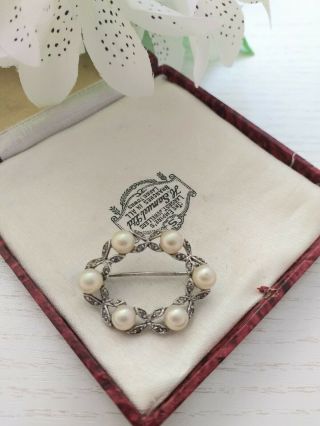 Vintage Jewellery - Sterling Silver Brooch,  Paste Set Butterflies & Faux Pearls.