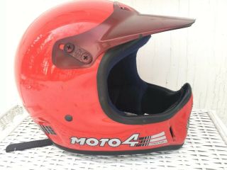 Vtg 1980s Bell Moto 4 Motorcycle Helmet 7 1/4 Red Usa Racing Motocross Safety