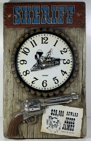 Vintage Westclox Rustic Colt 45 Jesse James Wanted Poster Train Clock Wall Decor
