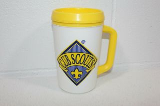 Vtg 20 Oz Aladdin Insulated Travel Coffee Mug Tumbler Yellow Lid Cub Scout