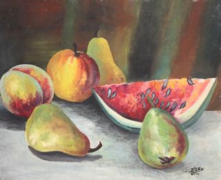 Antique Impressionist Oil Painting Still Life With Fruits Signed