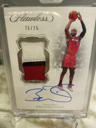 2018 - 19 Flawless Dwayne Wade Game - Worn 3 Color Patch Auto 25/25 Miami Heat 2