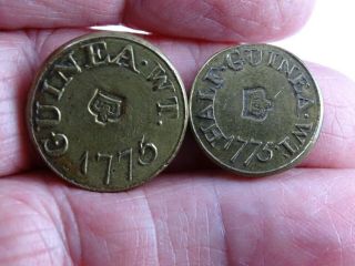 Very Rare Pair Antique Brass 1 & 1/2 Guinea Coin Weights,  Not In Withers