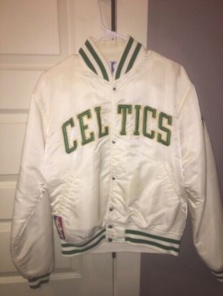 Vintage 80s Starter White Boston Celtics Satin Warm Up Nba Team Jacket Medium M