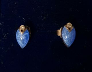 Vintage Silver Enamel & Diamond Earrings For Pierced Ears
