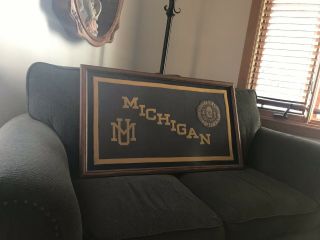 Antique University Of Michigan Felt And Leather Professional Framed Wall Banner