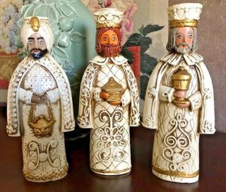 Vintage Mid Century Paper Mache Three Wise Men Candle Holders Dickson 11”