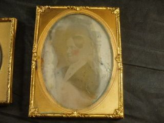 2 Antique 1850 - 1860 ' s Tin Types Women w/Brass & Metal Frames 3