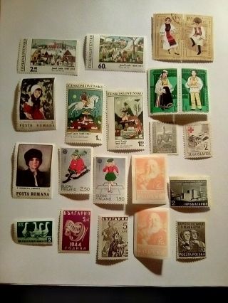 21 Vintage Eastern European Stamps All In Pics Each With Sleeve
