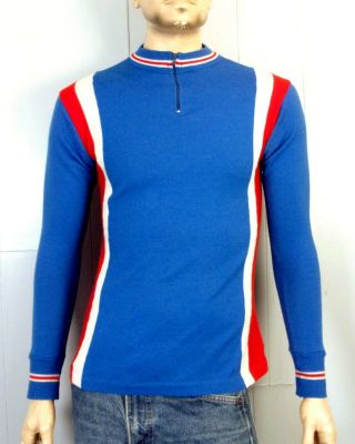 Vtg Santini? Red White Blue Striped Wool Blend Cycling Jersey Sweater Shirt Sz M