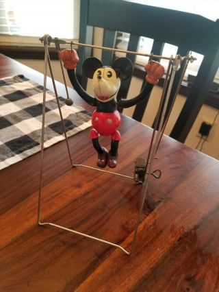 Rare 1930 Mickey Mouse Celluloid Tin Windup Trapeze Antique Early Japan Toy
