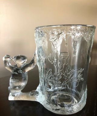 VINTAGE COCA COLA MUG GLASS CUP POLAR BEAR HANDLE 1997 DATED FROST LARGE MARKED 2