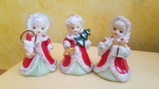 Set Of 3 Vintage Lefton Christmas Angel Bell Porcelain Figurines