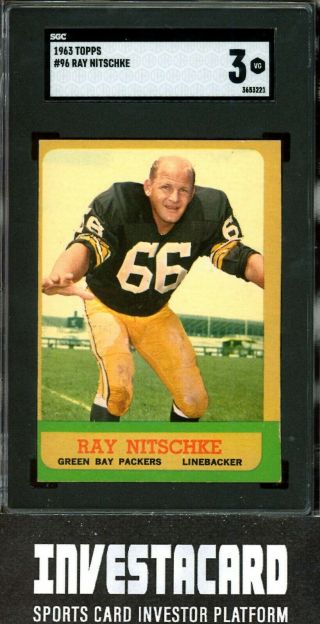 1963 Topps Ray Nitschke Rookie Card (hof) 96 Vintage G.  B.  Packers Sgc 3 Invest