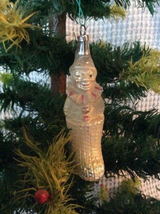 Antique German Blown Glass Clown In Stocking Ornament