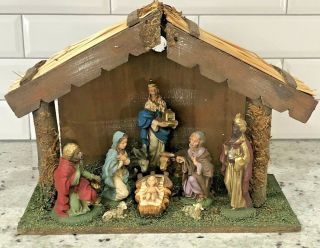 Vintage Italian Nativity Set Christmas Manger Scene 10 Figures Made In Italy